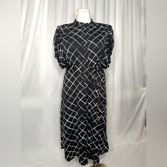 DKNY Women's Puff Sleeve Button-Down Printed Midi Dress (697) - Picture 1 of 13